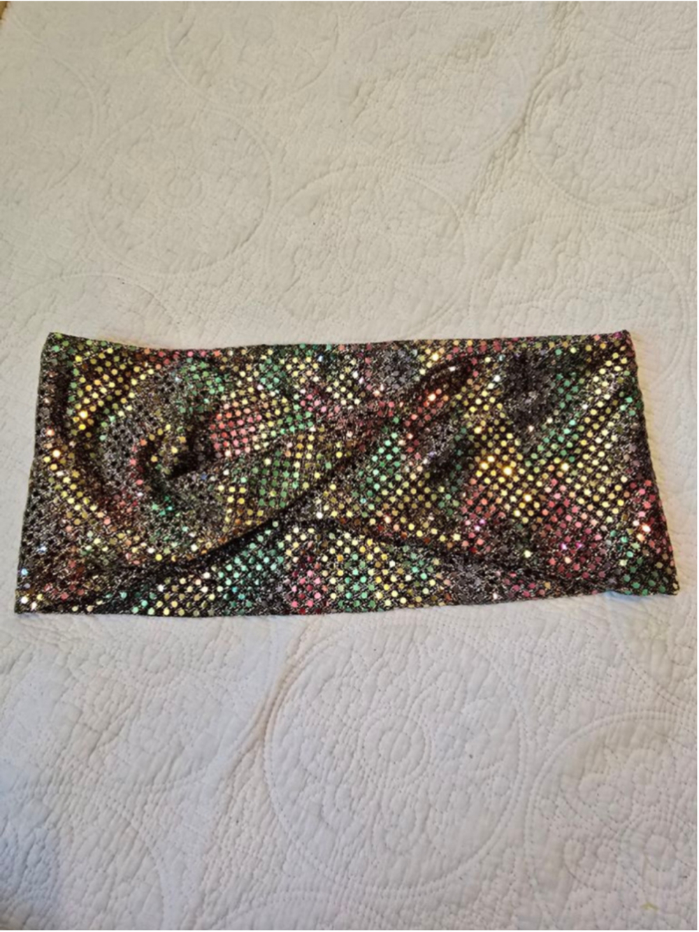 Women's Multicolor Rainbow Sequin Bandeau Top Reversible Festival Rave Beachwear